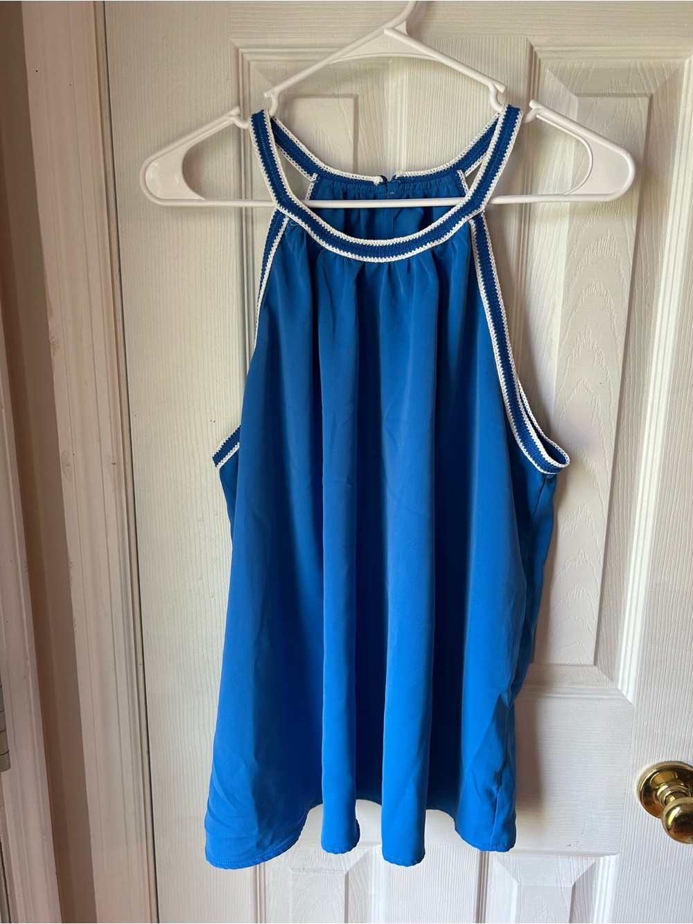 Women’s Royal Blue Halter Tank Top with White Trim